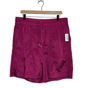 NWT Old Navy High-Waisted Shiny Nylon Bermuda Shorts in Flamingo - Size L